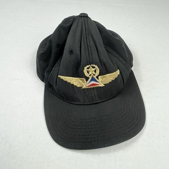 Delta Airlines Pilot Wings Snapback Hat Black Embroidered Retro Vintage Cap OS - Picture 1 of 9